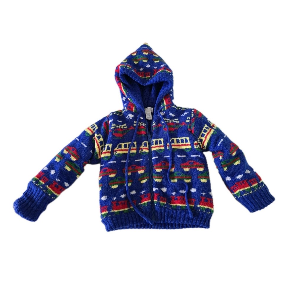 Vintage‎ Baby Zip Sweater Jacket Size 24 Months Trains Cars Print